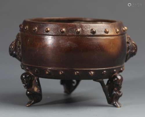 A FINE DRUM SHAPED BRONZE CENSER