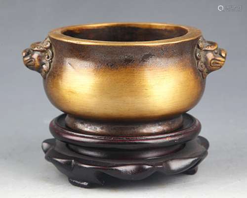 A FINE DOUBLE EAR BRONZE CENSER