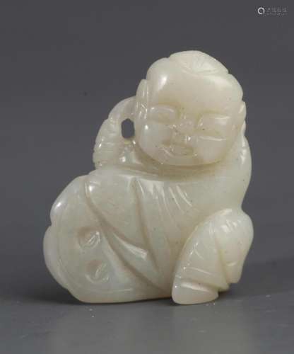 A FINE PALE CELADON JADE IN FIGURE OF BOY