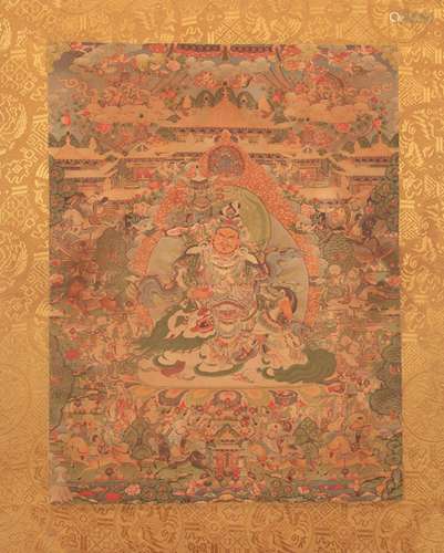 A TIBETAN THANGKA IN FIGURE OF VAISHRAVANA PAINTED ON SILK