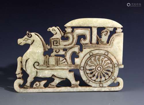 A COPY OF OLD JADE IN FIGURE OF HORSE WITH CARRIAGE