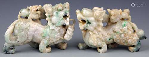 PAIR OF LARGE JADEITE DECORATION IN FIGURE OF KIRIN