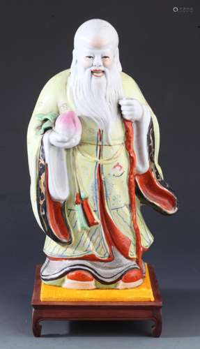 FAMILLE ROSE PORCELAIN LONGEVITY GOD STATUES