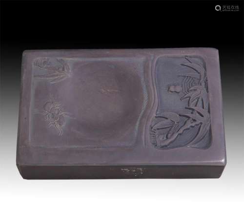 A FINE BAMBOO CARVING STONE INKSTONE
