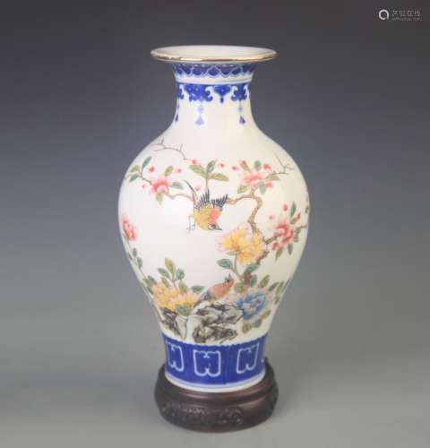 RARE BLUE AND WHITE FAMILLE ROSE GUAN YIN STYLE VASE