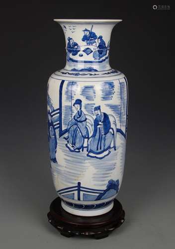 BLUE AND WHITE STORY PAINTED PORCELAIN VASE