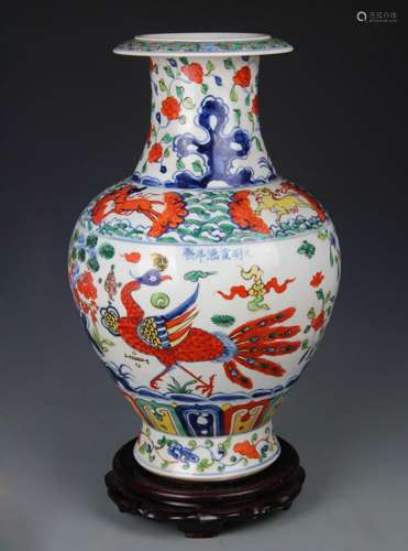 DOU CAI FLOWER AND BIRD PAINTED DECOREATIONAL VASE