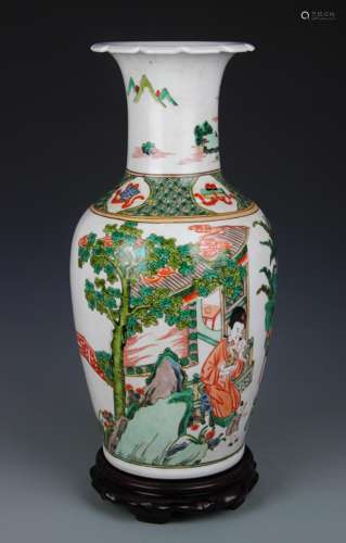 A FAMILLE VERTE STORY PATTERN PORCELAIN VASE