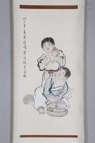 A Figure Painting on Paper by Xu Beihong.