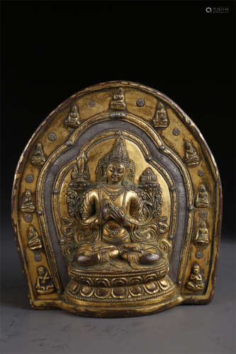 A Gilt Copper Manjusri Buddha Plate.