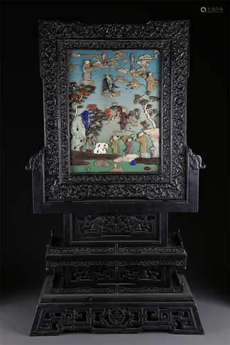 A Black Lacquer Table Screen.