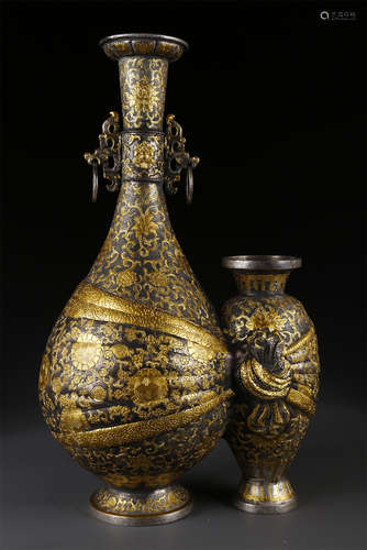 A Conjoined Copper Bottle, Partly Gilt.