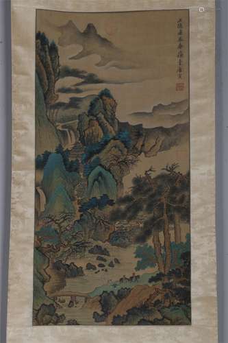 A Landscape Painting on Silk by Tang Bohu.