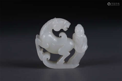 A Hetian Jade Figure and Steed Sculpture.