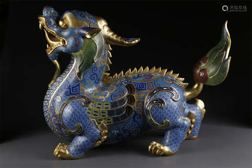 A Cloisonne Enameled Copper Beast Sculpture.