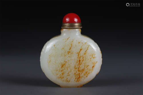 A Hetian Jade Snuff Bottle with Cattle Motif.