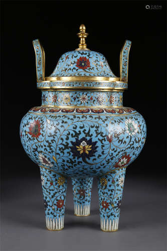 A Cloisonne Enameled Tripod Copper Censer.