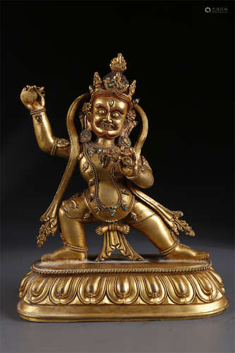 A Gilt Copper Vajrapani Buddha Statue.