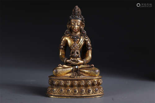 A Gilt Copper Amitayus Buddha Statue.