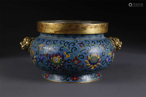 A Cloisonne Enameled Copper Censer with Ears.