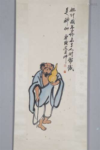 A Figure Painting on Paper by Qi Baishi.