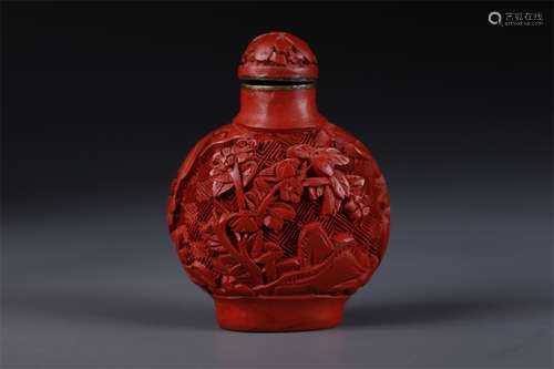 A Lacquer Snuff Bottle with Flowers Design.