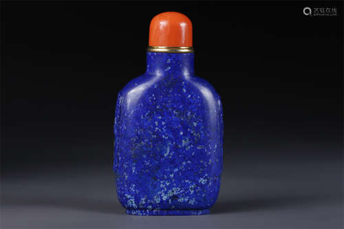 A Lazurite Snuff Bottle with Beast Design.