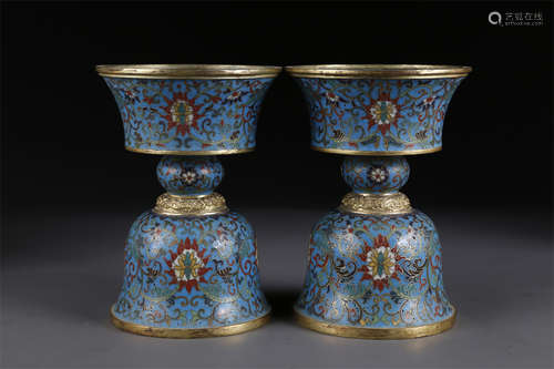 A Set of Cloisonne Enameled Copper Oil Lamps.