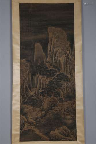 A Landscape Painting on Silk by Wen Jia.