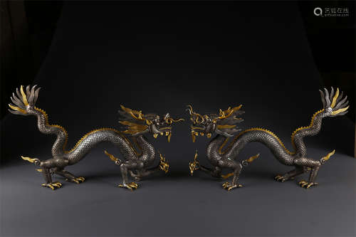 A Pair of Copper Dragon Sculpture Ornaments.