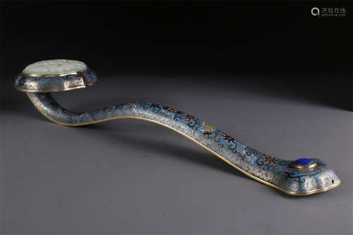 A Cloisonne Enameled Copper Ruyi Sculpture.