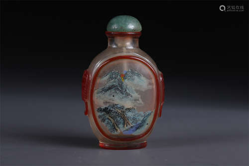 A Glass Snuff Bottle with Landscape Design.