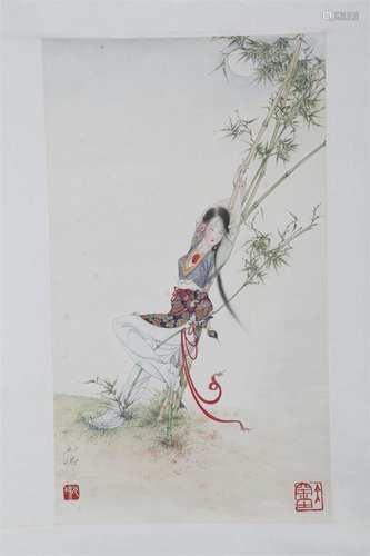 A Figure Painting on Paper by Hu Yefo.