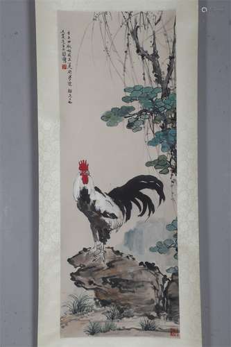 A Rooster Painting on Paper by Xu Beihong.