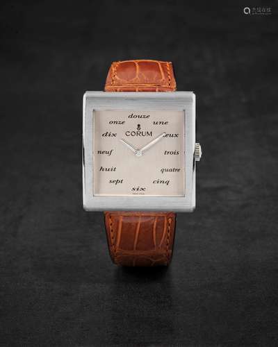 CORUM. RARE ET GRANDE MONTRE BRACELET EN ACIER DE FORME CARR...