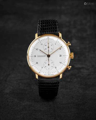 JUNGHANS. CHRONOGRAPHE BRACELET EN PLAQUE OR AVEC DATE MOUVE...