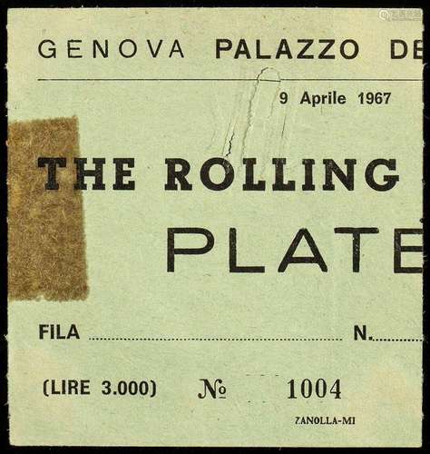 The Rolling Stones: Genoa concert ticket, April 9, 1967