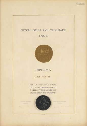 1960 OLYMPIAD, Rome: Certificate and bronze medal