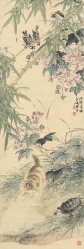 曹克家（1906～1979）王雪涛（1903～1982） 花间猫趣图 立轴 设色纸本