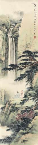 黄君璧（1898～1991） 1941年作 松瀑对坐图 镜片 设色纸本