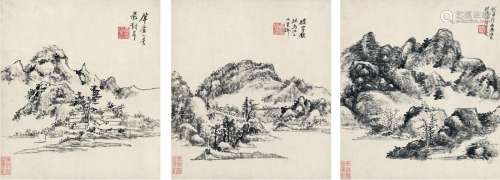 黄宾虹（1865～1955） 山水三帧 镜片（三帧） 水墨纸本