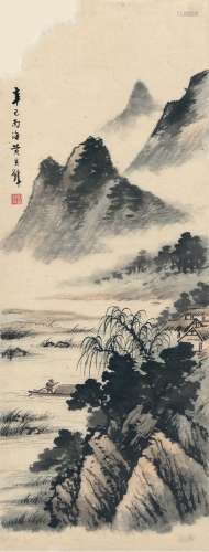 黄君璧（1898～1991） 1941年作 柳岸归舟图 画心 设色纸本