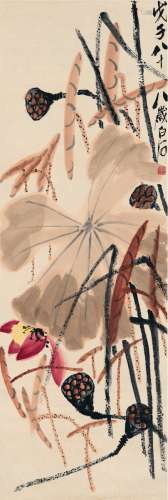齐白石（1863～1957） 1948年作 秋荷图 立轴 设色纸本