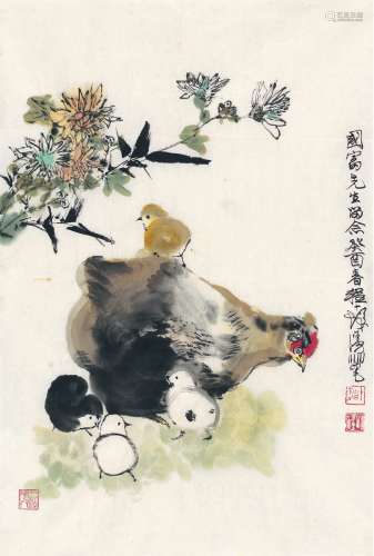 程十发（1921～2007） 1993年作 花间禽趣图 画心 设色纸本