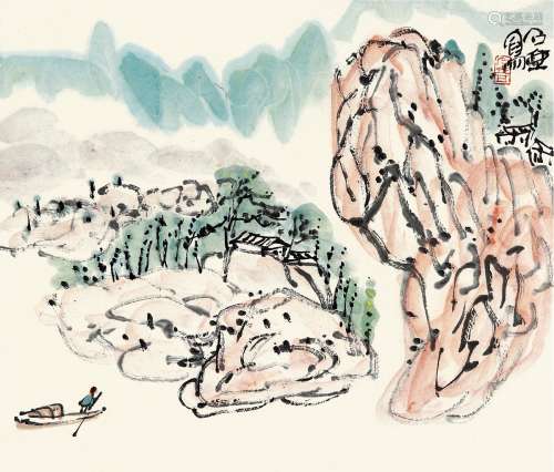陈子庄（1913～1976） 溪山归舟图 镜片 设色纸本