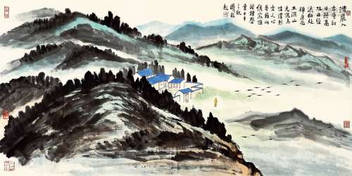 林曦明（b.1925） 2004年作 唐人诗意图 镜片 设色纸本
