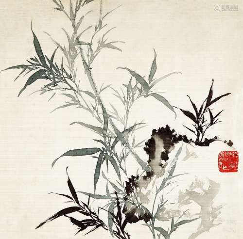 颜梅华（b.1927） 竹石图 画心 设色绢本