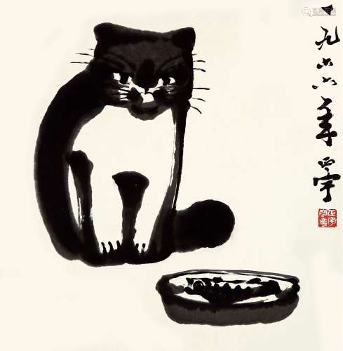 张正宇（1904～1976） 1966年作 猫 镜片 水墨纸本