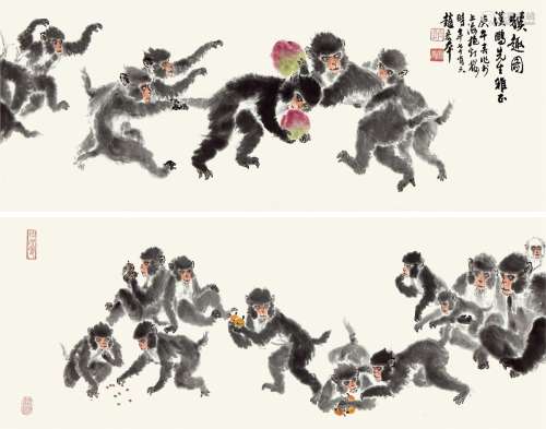 赵宏本（1915～2000） 1990年作 猴趣图 手卷 设色纸本