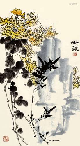 崔如琢（b.1944） 秋菊图 立轴 设色纸本
